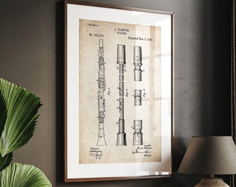 Clarinet 1893 Patent Print, Music Room Decor, Studio Wall Art, Bedroom Poster, Musician Gift, Teacher Gift, Instrument Artwork