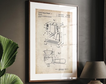 Espresso Coffee Machine 1987 Patent Print, Kitchen Wall Art, Coffee Shop Decor, Coffee Gifts, Italian Coffee Artwork, Cafe Poster