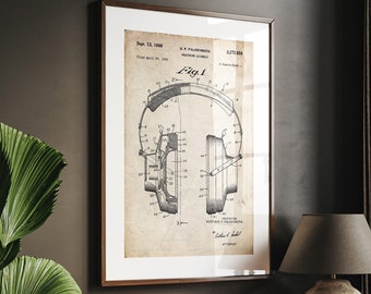 Headphones 1966 Patent Print Wall Art Poster Music Blueprint Gifts