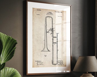 Slide Trombone 1902 Patent Print, Music Room Decor, Studio Wall Art, Bedroom Poster, Musician Gift, Teacher Present, Instrument Artwork