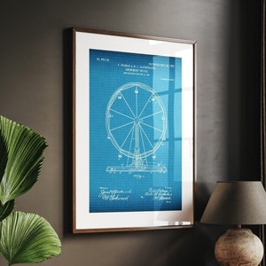 Riesenrad 1907 Patent Print, Freizeitpark Fahrt, Kirmes Wand Kunst Poster Blueprint Geschenke