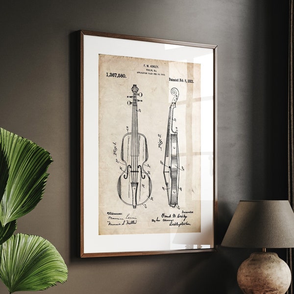 Violon 1921 Patent Print, Music Room Decor, Studio Wall Art, Bedroom Poster, Musician Gift, Teacher Present, Instrument Artwork