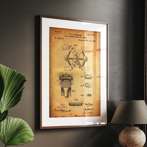 Ball Bearing Roller Cogwheel 1897 Patent Print, Wall Art Poster Engineer Blueprint Decor Gifts