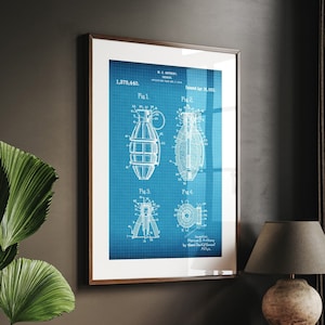 Hand Grenade 1919 Patent Print Wall Art Poster Military Blueprint Gifts