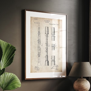 Clarinet 1893 Patent Print, Music Room Decor, Studio Wall Art, Bedroom Poster, Musician Gift, Teacher Gift, Instrument Artwork