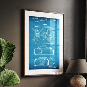 Record Player 1950 Patent Print Wall Art Poster Blueprint Music Gifts