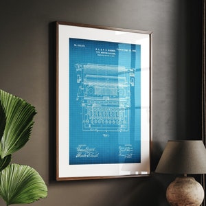Impresión de patente de máquina de escribir de 1889, arte mural para oficina, regalo para escritores, pósteres para el trabajo, decoración de oficina en casa
