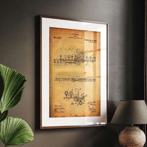 Flute 1908 Patent Print Wall, Music Room Decor, Studio Wall Art, Bedroom Poster, Musician Gift, Player Gift, Instrument Artwork