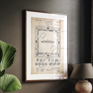 Stampa del brevetto di un gioco da tavolo del 1935, decorazione da parete per la sala giochi, poster retrò, decorazioni per la camera da letto, arte del gioco da tavolo