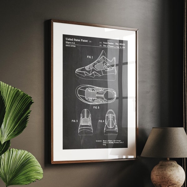 Air Jordan 4 1990 Patent Print, Basketball Schuhe Wandkunst, Turnschuhe Poster, Trainer Print, Sport Dekor, Jungen Zimmer Wandkunst