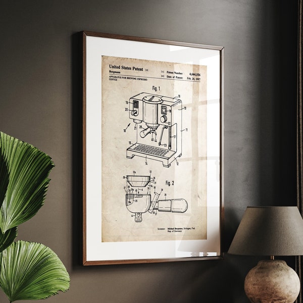Espresso Coffee Machine 1987 Patent Print, Kitchen Wall Art, Coffee Shop Decor, Coffee Gifts, Italian Coffee Artwork, Cafe Poster