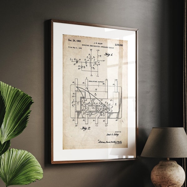 First Integrated Circuit 1963 Patent Print Wall Art Poster Computer Science Blueprint Gifts