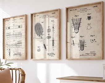 Badminton Set Of 3 Patent Prints, Sports Decor, Bedroom Wall Art, Sports Bar Posters, Player Gift, Games Room Artwork