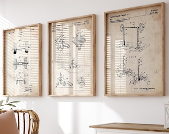 Weightlifting Set Of 3 Patent Prints, Gym Decor, Trainer Gift, Fitness Art, Sports Wall Art, Home Gym Art, Bodybuilding Poster