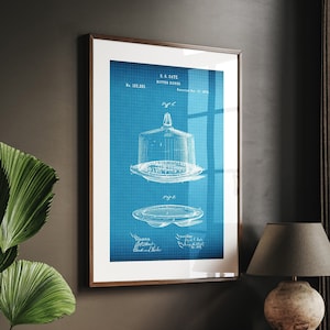 Butter Dish 1876 Patent Print, Kitchen Wall Art Poster Blueprint Gifts