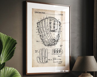 Baseball Glove Patent Print, Sports Decor, Bedroom Wall Art, Sports Bar Posters, Gift For Baseball Player, Games Room Artwork