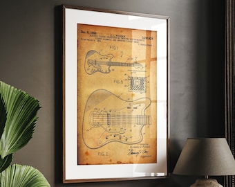 Jaguar Gitarre 1965 Patentdruck, Gitarrist Geschenke, Musikzimmer Dekor Studio Wandkunst, Schlafzimmer Poster, Geschenk für Musiker
