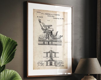 Dentist Chair 1886 Patent Print, Dentist Office Wall Art, Dental Waiting Room Decor, Dentist Gift, Dentistry Posters,
