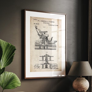 Dentist Chair 1886 Patent Print, Dentist Office Wall Art, Dental Waiting Room Decor, Dentist Gift, Dentistry Posters,