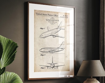 Boeing 737 1966 Brevet d'impression, Art mural de l'aviation, Affiche d'avion, Cadeau de l'Armée de l'air, Cadeaux de pilote, Art de l'avion, Décor de bureau