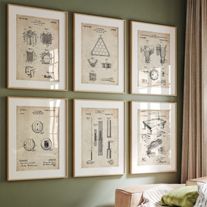Pool Billiard Set Of 6 Patent Prints, Games Room Wall Art, 8 Ball Decor Pool, Player Poster Gifts