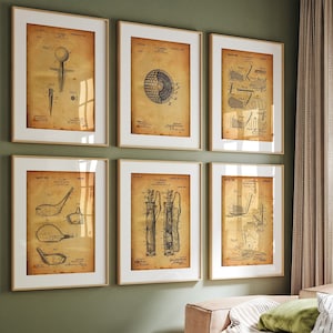 Golf Set Of 6 Patent Prints, Golfer Wall Art, Sports Room Decor, Games Room Posters, Golfing Gifts, Office Decor, Present For Golfer