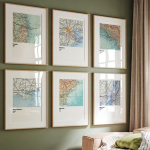Personalisierte Karte Set von 6 Drucken, individuelles Reise-Dekor Geschenk, personalisierte Stadt Karte Poster, Landkarte Dekor, individuelle Reise Kunstwerk