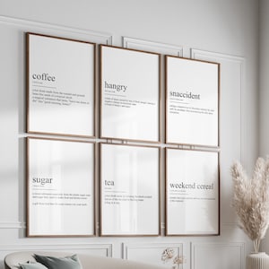 Kitchen Wall Art Set Of 6 Definition Prints, Dining Room Decor, Scandi Artwork, Housewarming Gift.