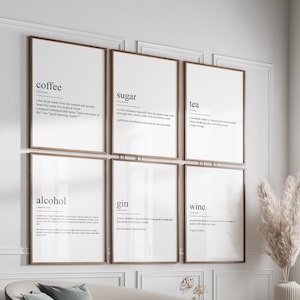 Kitchen Decor Set Of 6 Definition Prints, Dining Room Wall Art, Housewarming Gift, Quote Print, Tea Coffee Sugar Posters