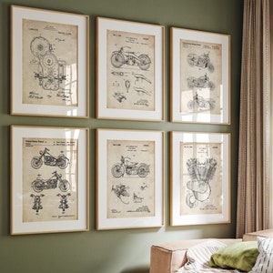 Motorcycle Set Of 6 Patent Prints, Motorcycle Wall Art, Biker Gift, Motorbike Poster, Garage Decor, Man Cave Artwork, Bedroom Print