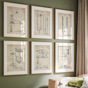 Drummer Set Of 6 Patent Prints, Music Room Wall Art, Band Poster, Studio Decor, Bedroom Prints, Dorm Artwork, Drum Gift