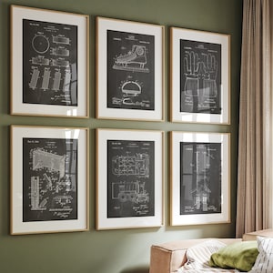 Ice Hockey Set Of 6 Patent Prints V2, Hockey Player Wall Art, Game Room Decor, Office Sports Poster, Pub Bar Artwork