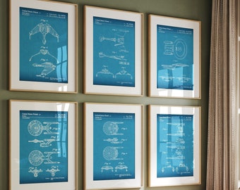 Star Trek Spaceship Set Of 6 Patent Prints, Trekkie Fan Wall Art, Trekker Gift, Office Decor, Space Poster, Bedroom Artwork