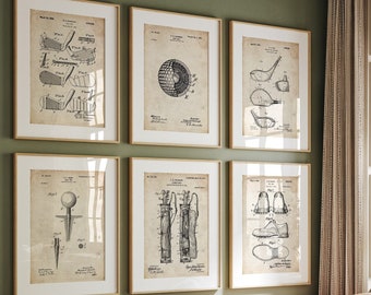 Golf Set Of 6 Patent Prints V2, Golfer Wall Art, Sports Room Decor, Games Room Posters, Golfing Gifts, Office Decor, Present For Golfer