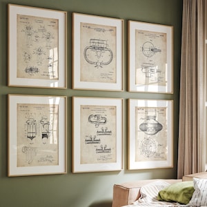 Set di 6 stampe di brevetti di immersioni subacquee, decorazioni nautiche, decorazioni murali per case sulla spiaggia, poster di marina, regalo per sub, opera d'arte di Jacques Cousteau