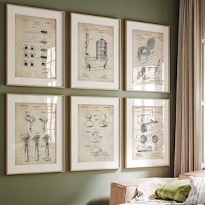 Bathroom Prints, Toilet Wall Art, Office Restroom Decor, Vintage Artwork Set Of 6 Patent Posters, Workplace Art