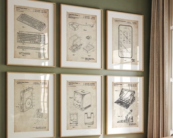 Computer Set Of 6 Patent Prints, Office Decor, Home Office Wall Art, Steve Jobs Invention Gifts, Dorm Room Posters, Bedroom Artwork