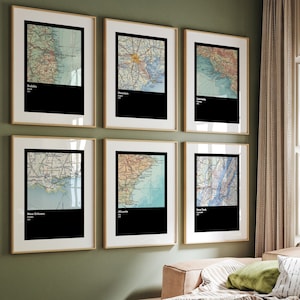 Personalised City Map Set Of 6 Prints, Custom Travel Decor Gift, Personalized City Map Poster, Country Map Decor, Customised Travel Artwork
