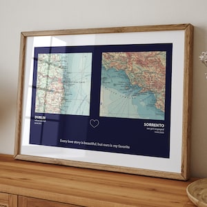 Custom Map Print, Personalised Couples Gift, Customised Travel Wall Art, 2 Locations, Personalized City Map Print, Country Map Poster Decor