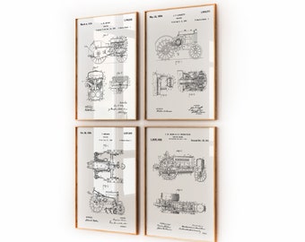 John Deere Tractor Set Of 4 Patent Prints, Farming Wall Art Blueprint Poster Farmhouse Decor Gifts