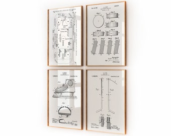 Ice Hockey Set Of 4 Patent Prints, Hockey Player Wall Art, Game Room Decor, Office Sports Poster, Pub Bar Artwork