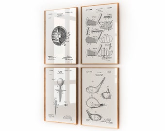 Golf Set Of 4 Patent Prints, Golfer Wall Art, Sports Room Decor, Games Room Posters, Golfing Gifts, Office Decor