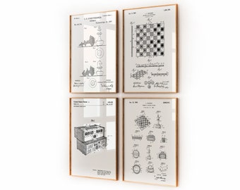 Chess Set Of 4 Patent Prints, Player Gift, Office Wall Art, Bedroom Decor, Games Room Poster, Dorm Room Artwork, Student Present