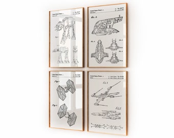 Space Movie Set Of 4 Patent Prints, Student Gifts, Home Office Decor, Bedroom Wall Art, Parchment, Chalkboard, Games Room Posters