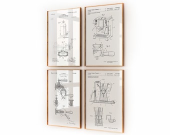 Coffee Set Of 4 Patent Prints, Kitchen Wall Art, Coffee Shop Decor, Coffee Gifts, Italian Coffee Artwork, Cafe Poster