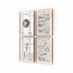 Golf Set Of 4 Patent Prints, Golfer Wall Art, Sports Room Decor, Games Room Posters, Golfing Gifts, Office Decor