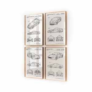 Sports Car Set Of 4 Patent Prints, Sports Car Poster, Garage Wall Art, Office Decor, Bedroom Print, Classic Car Gifts, Man Cave Art
