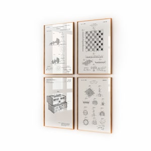 Chess Set Of 4 Patent Prints, Player Gift, Office Wall Art, Bedroom Decor, Games Room Poster, Dorm Room Artwork, Student Present