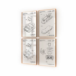 Gaming Set Of 4 Patent Prints, Games Room Wall Art, Retro Gamer Decor, Bedroom Posters, Dorm Decor, Console Artwork, Dorm Art