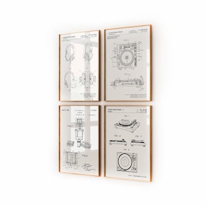 Set de 4 láminas de DJ, decoración de estudio de música, regalo para productor, arte mural para oficina, pósteres para dormitorio, arte para habitación de músico, láminas para sala de juegos